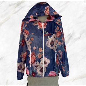 AEO | Pink Floral Print Navy Light Rain Jacket